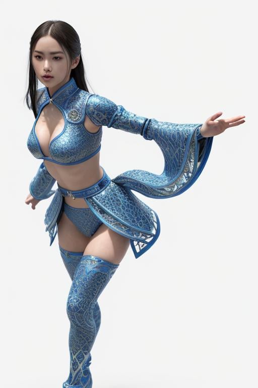 Prompt: Fantasy 64K UHD upper torso ultra quality cinematic photography wide angle lens stunning epic perspective masterpiece hyper realistic beautiful girl wearing blue two piece japanese style outfit isometric intricate artwork detailed, detailed perfect oval face, teary eyes, detailed perfect lips special effects 3D octane render movie concept art natural surrounding sunny day dreamy light