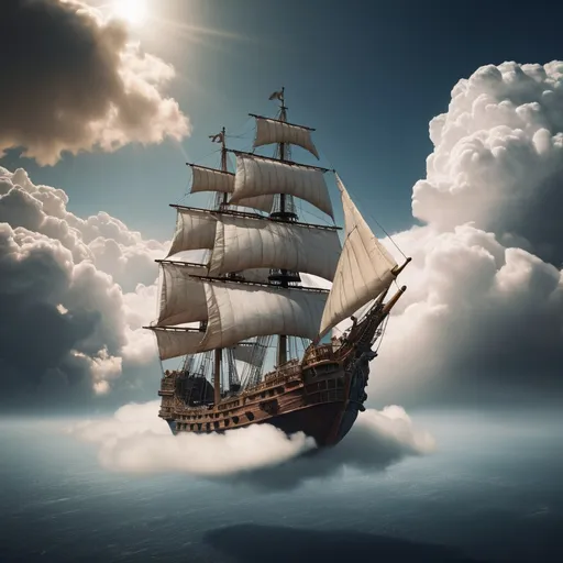 Prompt: pirate ship flying through clouds
