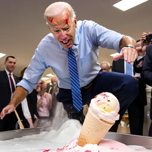 Prompt: Joe Biden falling into a vat of ice cream


