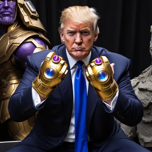 Prompt: donald trump with the infinity gauntlet

