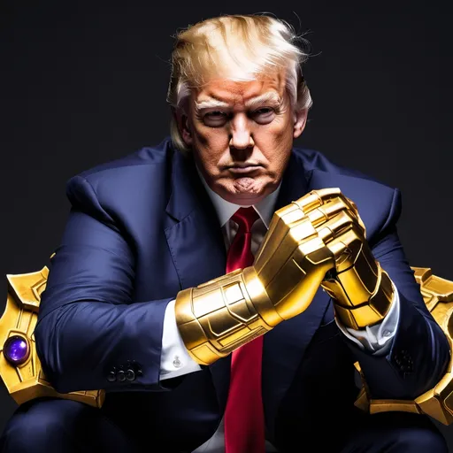 Prompt: donald trump wuth the infinity gauntlet

