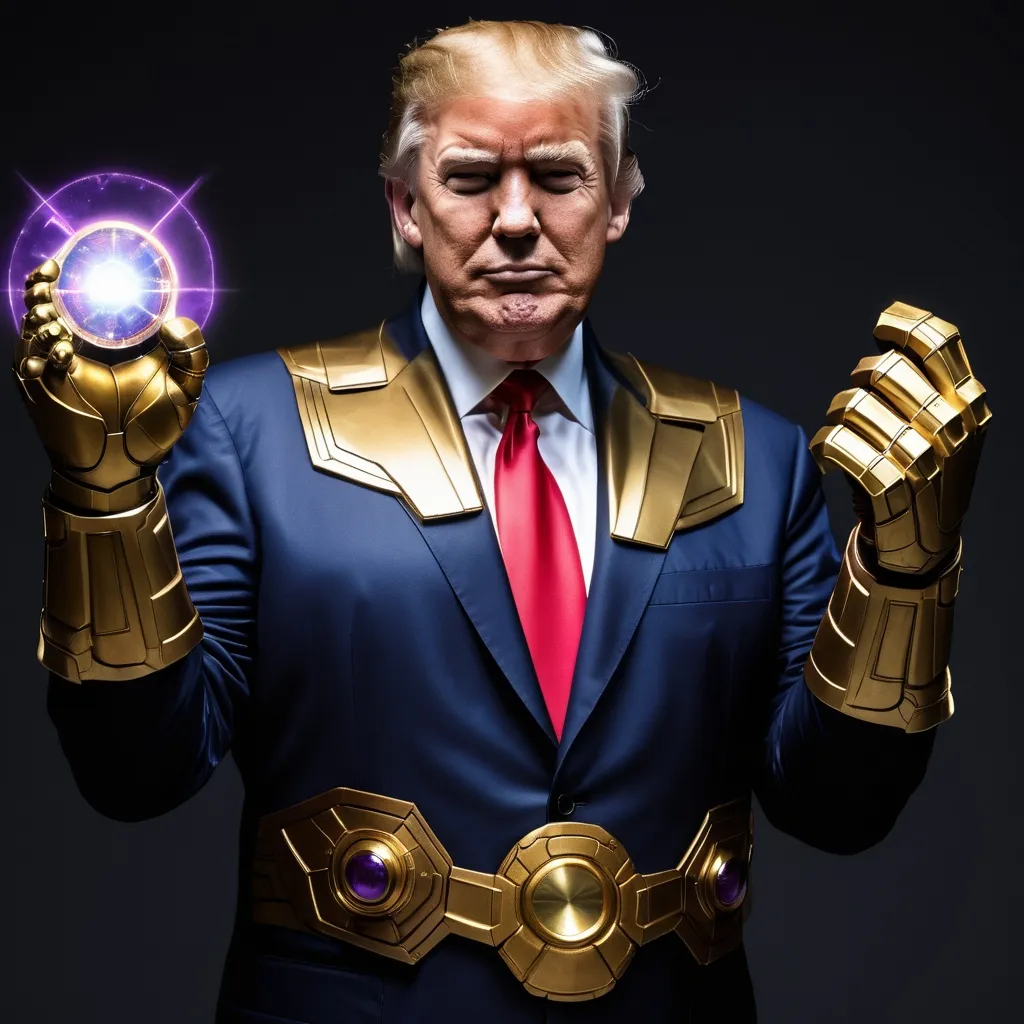 Prompt: donald trump with the infinity gauntlet

