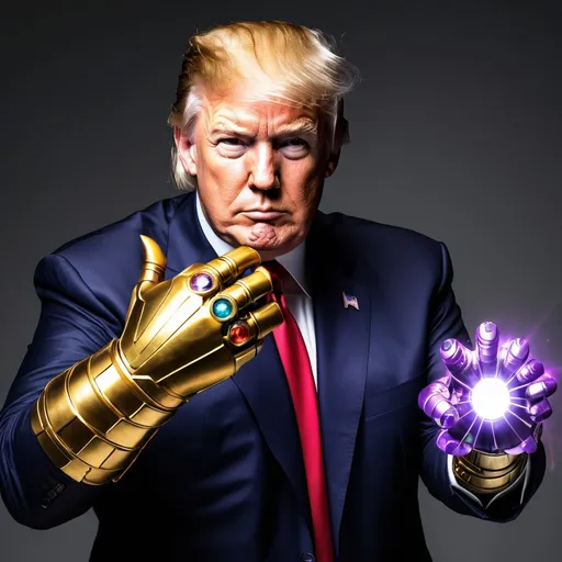 Prompt: donald trump wuth the infinity gauntlet

