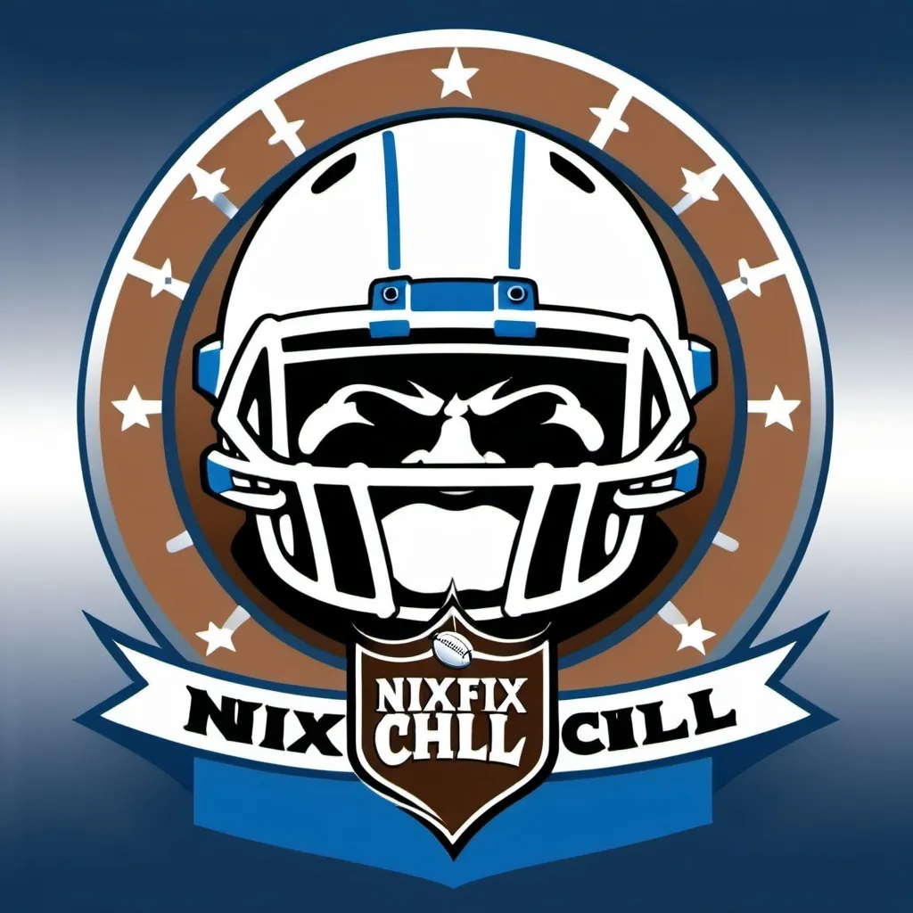 Prompt: A fantasy football team logo named “Nixflix n Chill” using frosty white, blue, silver colors.