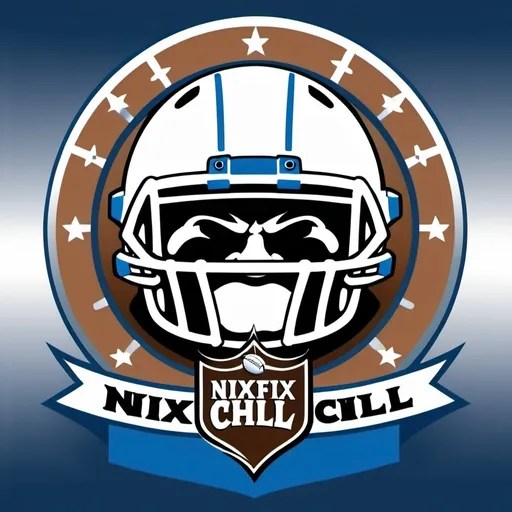 Prompt: A fantasy football team logo named “Nixflix n Chill” using frosty white, blue, silver colors.