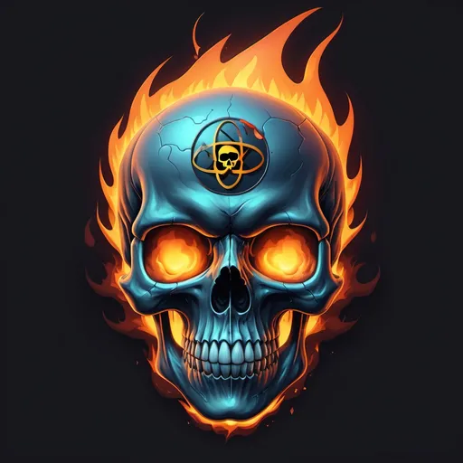 Prompt: A burning skull with an atom emblem on it's forehead