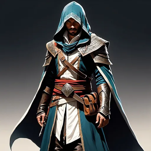 Prompt: Dnd character, ranger, dark knight, hooded cloak, armored, middle-eastern, assassin's Creed, by Greg Rutkowski 