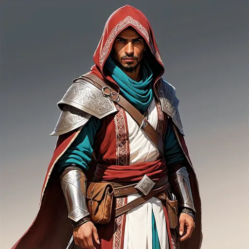 Prompt: Dnd character, ranger, hooded cloak, armored, middle-eastern, assassin's Creed, by Greg Rutkowski 