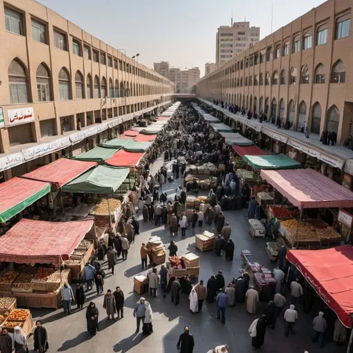 Prompt: Build an image of the market in tehran city with a large crowd