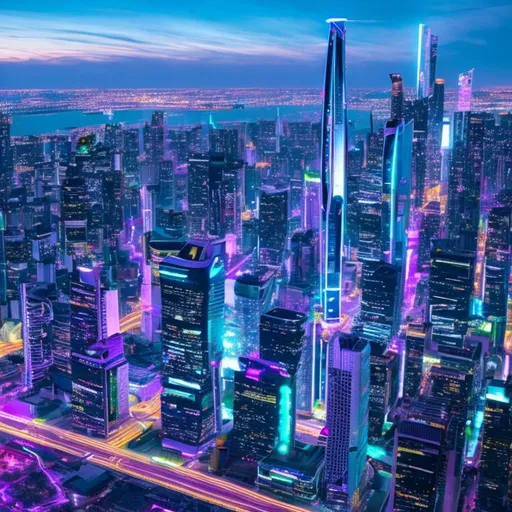Prompt: a futuristic city with neon flying cars