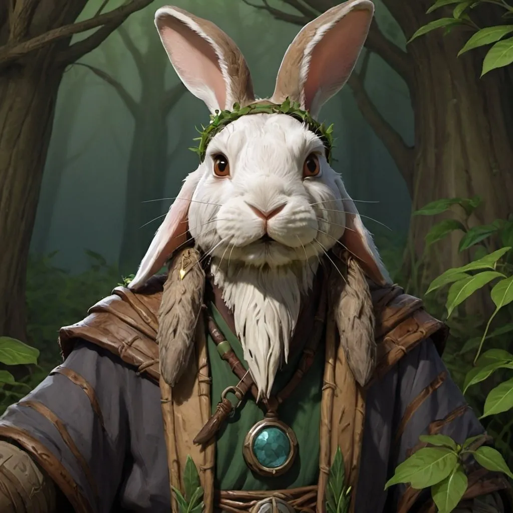 Prompt: rabbit druid portrait face only



