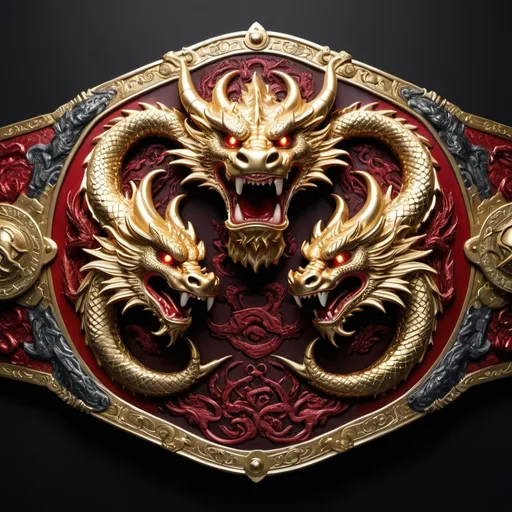 Prompt: Twin Dragon Fight Medium Level Full Kick Boxing Championship Belt Form