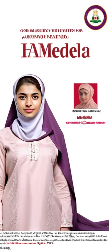 Prompt: A poised young woman with a gentle expression is featured prominently in the image, adorned in a soft pink outfit with intricate embroidery, complemented by a matching headscarf that frames her face elegantly. The background is stark white, drawing attention to her and featuring bold text that proclaims her candidacy as "Hon. Hameeda Goga for Member House of Assembly," alongside her constituency details, "Talata Mafara Local Government, Zamfara State." The color scheme is vibrant yet professional, primarily utilizing greens and warm tones, while an outline of Nigeria with an emblematic logo for the SDP (Social Democratic Party) signifies the political context of the image. The overall atmosphere conveys a message of empowerment and commitment as she prepares for the upcoming 2027 general elections, radiating determination and approachability.