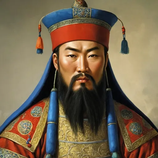 Prompt: Batu or Batu (c. 1209, Mongolia - c. 1255, Mongolia) - Mongol commander and statesman. Son of Jochi, grandson of Genghis Khan. After the death of his father in 1227, he became the khan of Ulus Jochi (Golden Horde); after the death of his grandfather in the same year, he was recognized as the eldest among the second generation Chingizids. By the decision of the kurultai of 1235, Batu was entrusted with the conquest of territories in the north-west, and he led a campaign against the Polovtsians, Volga Bulgaria, Russian principalities, Poland, Hungary and Dalmatia. colored portrait
