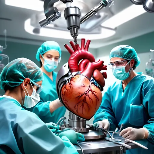 Prompt: (surgeon performing open heart surgery), detailed and realistic portrayal, intricate surgical tools, bright sterile operating room environment, dynamic action, focused expression, dramatic lighting, showcasing intensity and precision, intense ambiance, (highly detailed), (4K), capturing the gravity of the medical procedure, highlighting professionalism and skill.