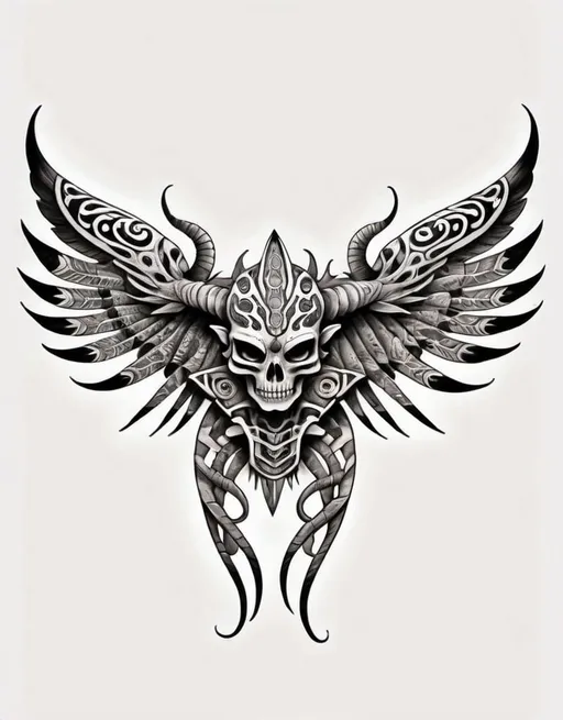 Prompt: Detailed blackwork tattoo design of Mexican mythological creatures, intricate linework, high contrast, Aztec mythology, vibrant colors, intricate linework, professional tattoo, traditional Mexican art, intricate detailing, high quality, blackwork, Aztec, mythology, vibrant colors, intricate linework, professional, traditional art, high contrast