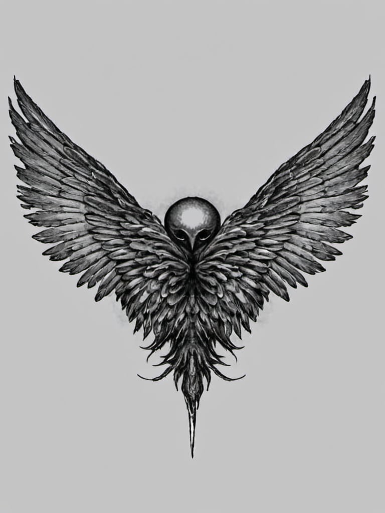 Prompt: I want to do this on the back of my back but just see its wings at the back of the neck, in a black work style of tattoo and that I have space to get other tattoos later; it is a Seraphim and that there is also a correlation between the muscles of the back; remember that it is a Seraphim so follow the main idea