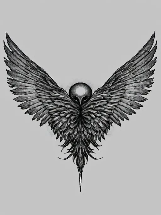 Prompt: I want to do this on the back of my back but just see its wings at the back of the neck, in a black work style of tattoo and that I have space to get other tattoos later; it is a Seraphim and that there is also a correlation between the muscles of the back; remember that it is a Seraphim so follow the main idea