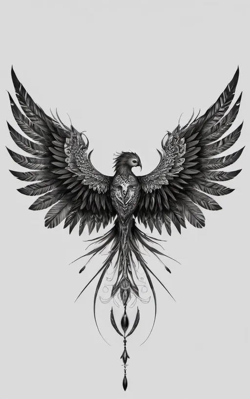 Prompt: Seraphim wings in black tattoo work style, neck placement, space for additional tattoos, high contrast, detailed feathers, black and white, intricate linework, dramatic lighting
So that his tail is a little weirder inspired by the quetzal
But let it be two quetzal