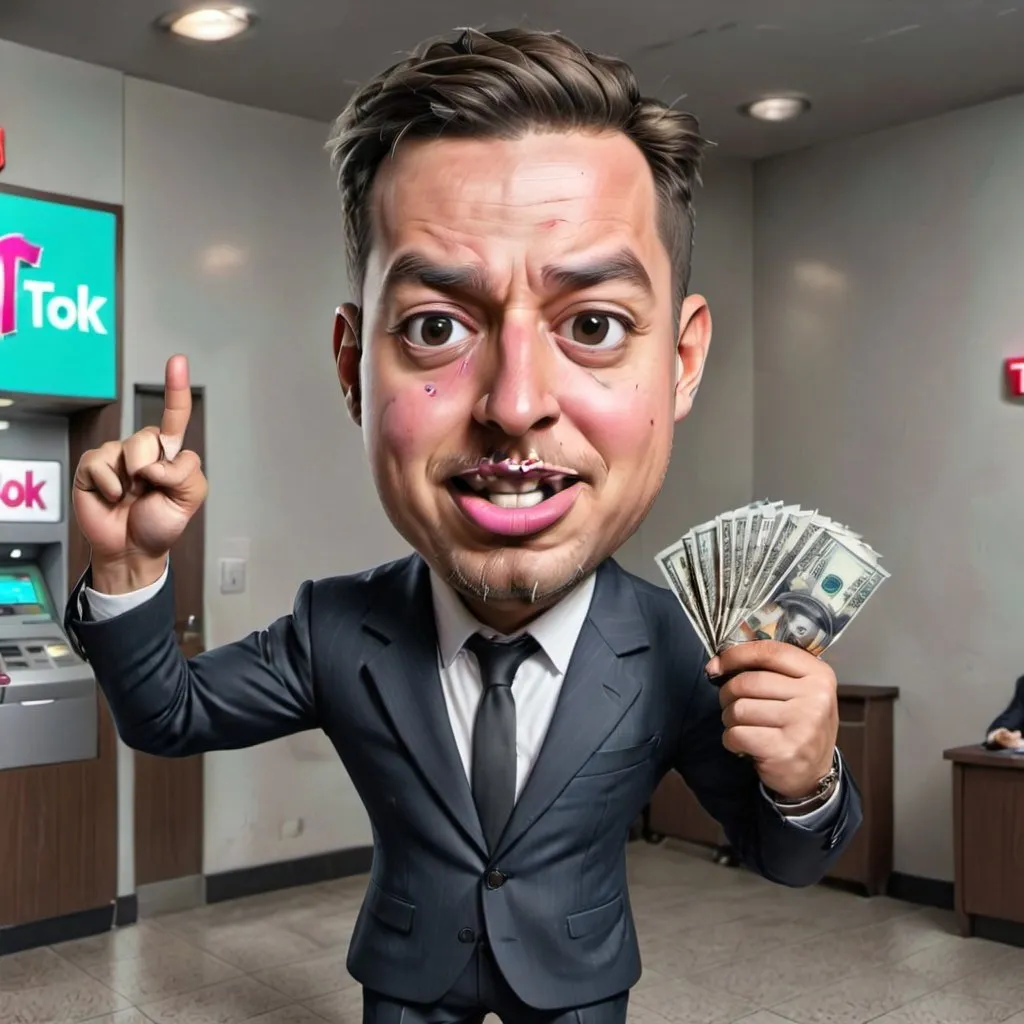 Prompt: generate a funny  tiktok man taking money to the bank