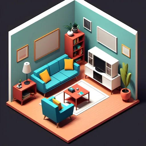 Prompt: isometric living room items