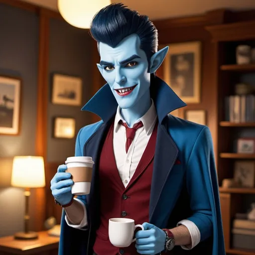 Prompt: a hipster vampire getting dressed for a nightly prowl, very hipster, from Australia, likes coffee, loves the tv show Bluey down to earth, very Australian