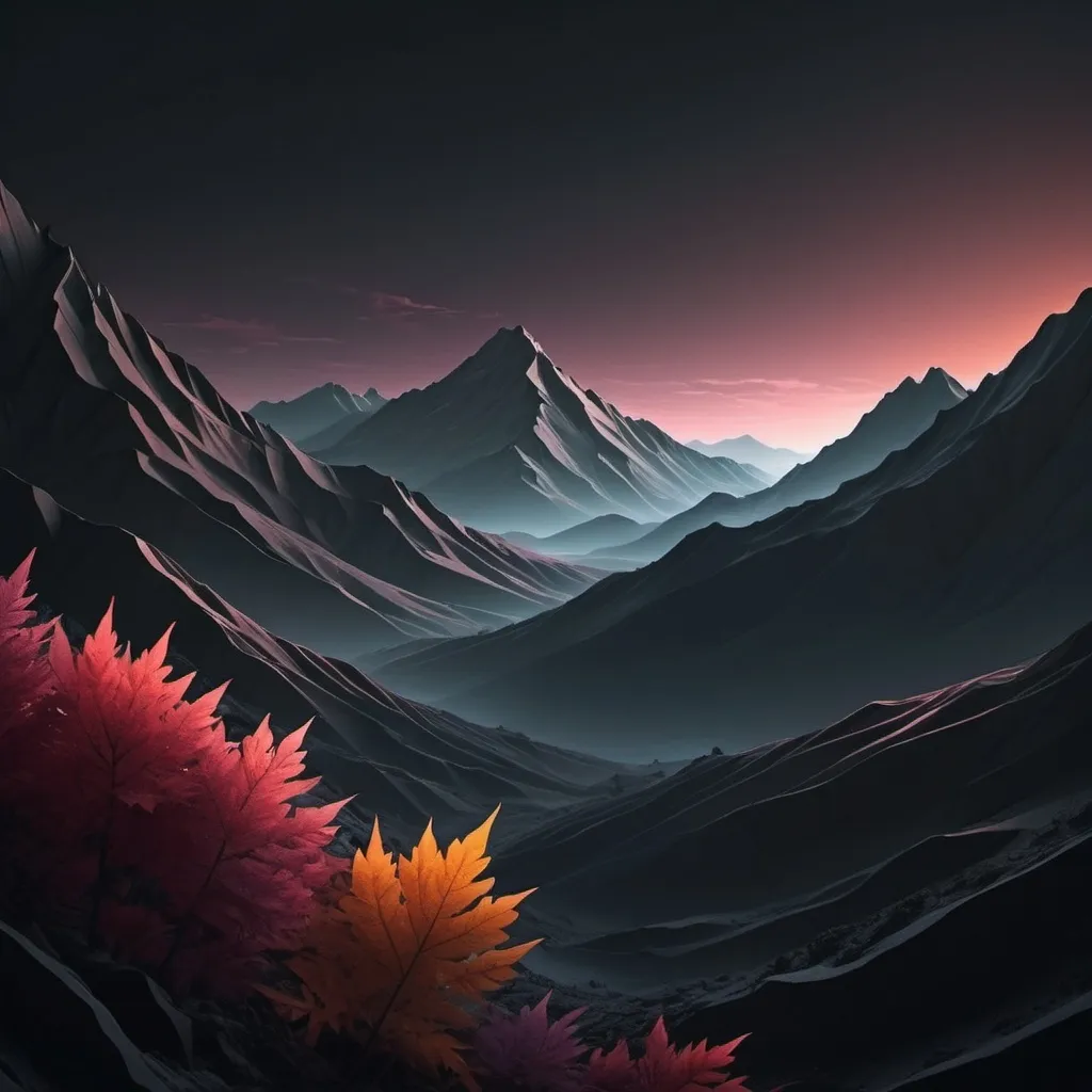 Prompt: 4k desktop wallpaper. modern, minimalist, nature inspired, dark mode, splash of color