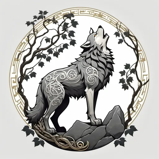 Prompt: Japanese-style house crest, a majestic wolf in profile standing proudly atop a rocky outcrop, its head held high and its gaze fixed firmly ahead. The wolf is depicted in shades of silver and gray, its fur bristling with vitality and strength. Surrounding the wolf are three intertwined vines.
The first vine its branches intertwining with those of the other two vines to form a solid foundation beneath the wolf's feet. The second vine its leaves resilient and unyielding even in the face of adversity. The third vine its tendrils weaving through the composition with a subtle elegance.
Above the wolf's head, a crescent moon hangs in the sky. 