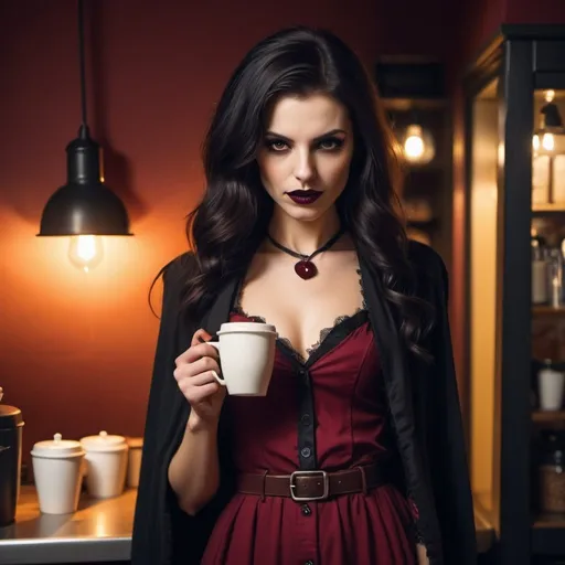 Prompt: a hipster lady vampire getting dressed for a nightly prowl, very hipster, from Australia, likes coffee, down to earth, girl next door, very Australian