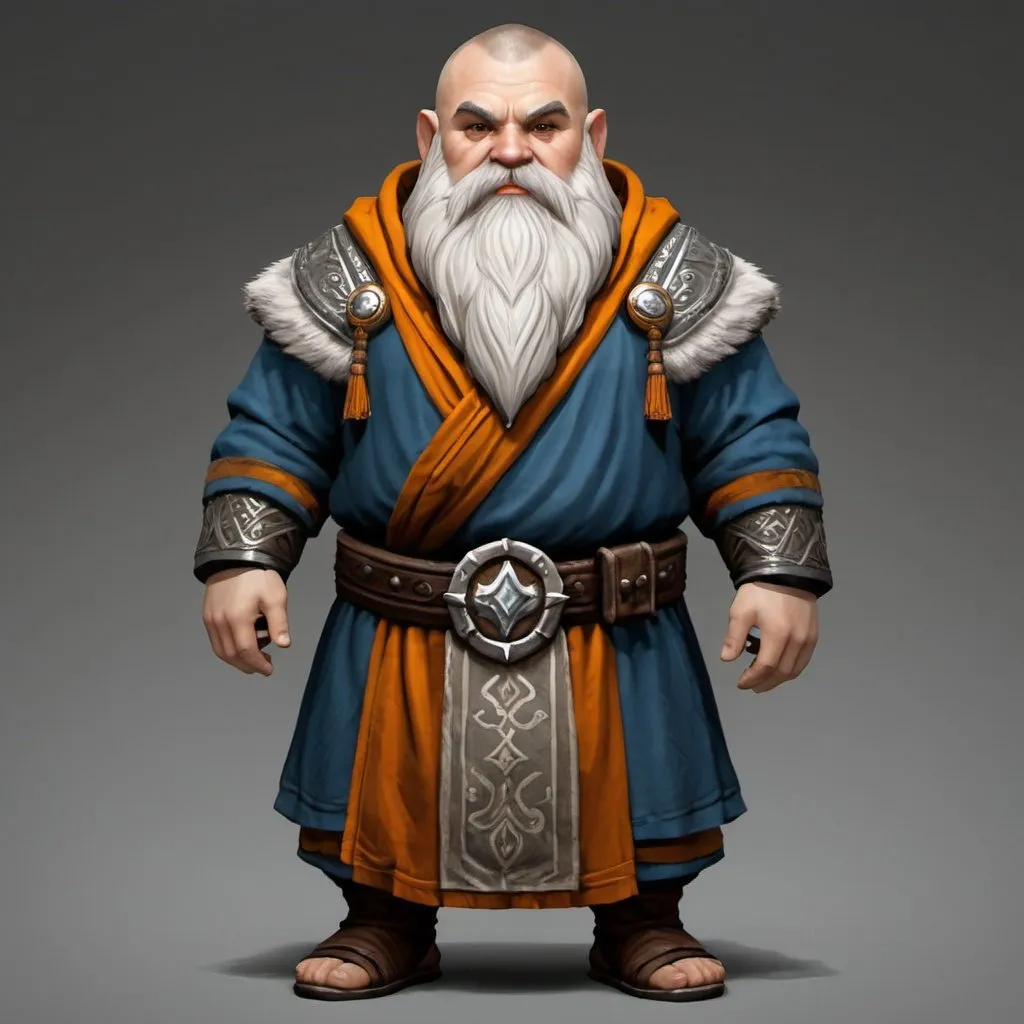 Prompt: A dwarf with wolf features, monk robes