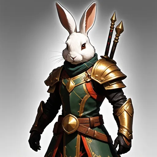 Prompt: Medium humanoid (rabbitfolk), chaotic neutral
Armor Class: 17 (studded leather)
Hit Points: 104 (16d8 + 32)
Speed: 40 ft.
STR: 10 (+0)
DEX: 18 (+4)
CON: 14 (+2)
INT: 14 (+2)
WIS: 12 (+1)
CHA: 14 (+2)
Skills: Stealth +9, Acrobatics +9, Sleight of Hand +9
Senses: passive Perception 11
Languages: Common, Haregon
Challenge: 8 (3,900 XP)
Special Traits:
- Evasion: If Inle is subjected to an effect that allows him to make a Dexterity saving throw to take only half damage, he instead takes no damage on a success and half damage on a failure.
- Uncanny Dodge: When an attacker that Inle can see hits him with an attack, he can use his reaction to halve the attack's damage against him.
Actions:
- Multiattack: Inle makes two shortsword attacks.
- Shortsword: Melee Weapon Attack: +9 to hit, reach 5 ft., one target. Hit: 8 (1d6 + 4) piercing damage.