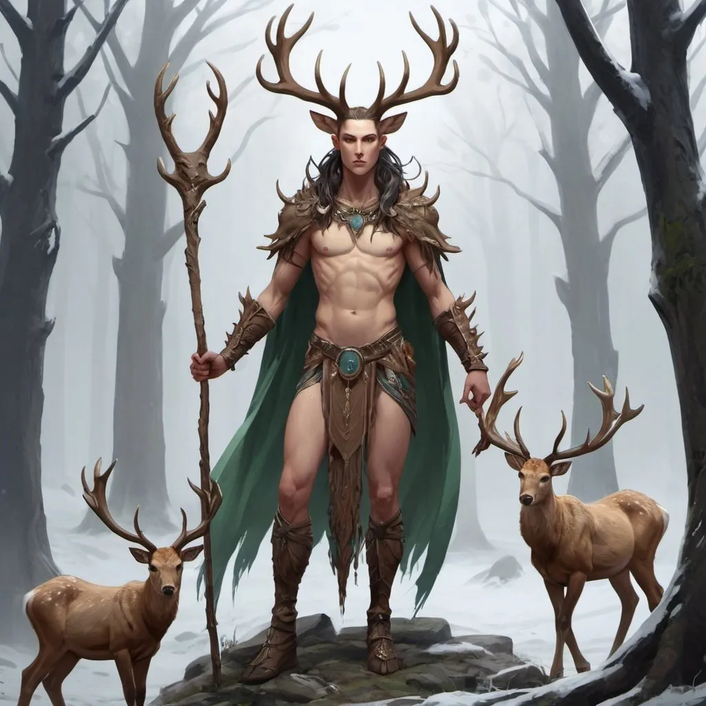 Prompt: Nyalgorthos, genderless, lord of stags