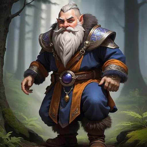Prompt: The spirit of a dwarf, the dwarf is neither male nor female, the dwarf is genderless, the dwarf has lupine facial features, the dwarf's hands end is claw-like nails, the spectral form of the dwarf is dressed in monk-like robes. Spectral appearance, wolf eyes, furry, pointy teeth, short beard