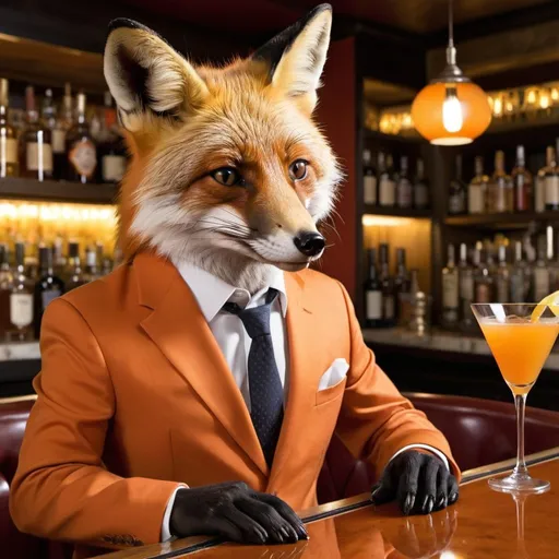 Prompt: A actual fox enjoying a cocktail at a sophisticated bar.