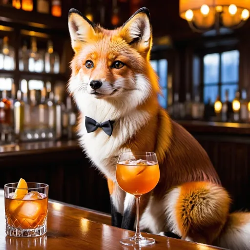 Prompt:  A she-fox enjoying an old fashioned at a sophisticated bar.