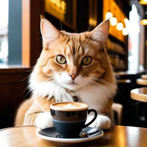 Prompt:  A cat enjoying a coffee at a sophisticated café.