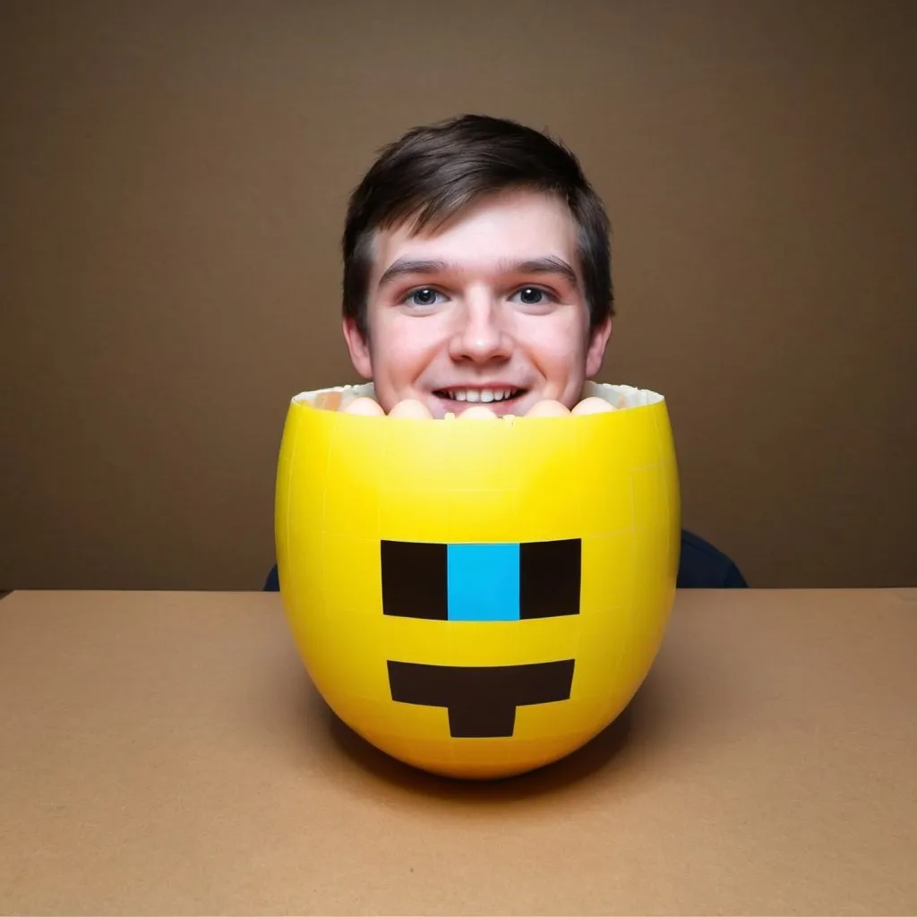 Prompt: make minecraft steve eat a egg with a smiley face