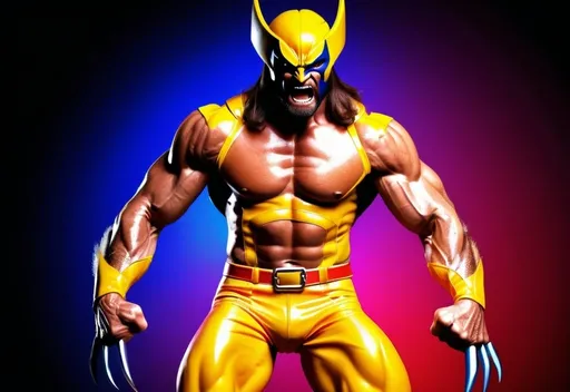 Prompt: Macho Man Randy Savage as Wolverine, comic book style, vibrant colors, aggressive pose, muscular physique, claws extended, dramatic lighting, professional illustration, dynamic action, high quality, comic book style, vibrant colors, aggressive pose, dramatic lighting