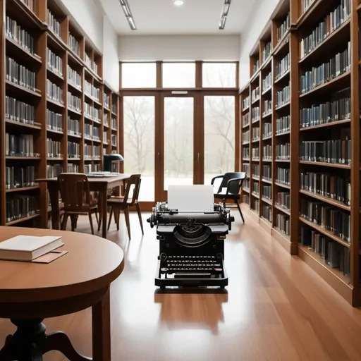 Prompt: modern library with typewriter