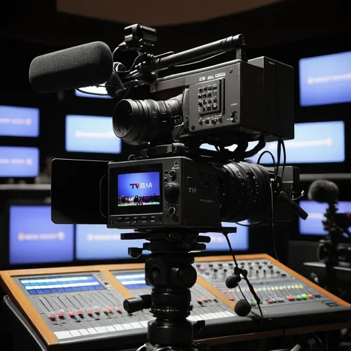 Prompt: tv camera, video and sound console