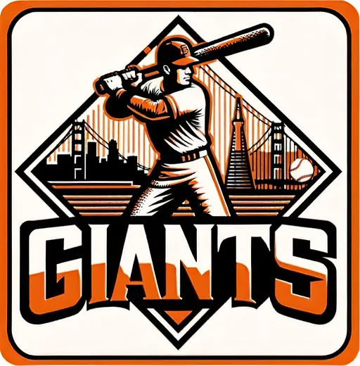 Prompt: A captivating 3D illustration of an athletic baseball player, wearing a classic orange and black uniform, in the midst of a powerful swing. The player's muscular form is accentuated as he grips the bat with determination. The diamond-shaped logo behind him features a city skyline and a suspension bridge, with the word 'GIANTS' prominently displayed in bold, block letters. The overall color palette is a striking blend of deep orange, black, and white, evoking a sense of team pride and competitive spirit., illustration, 3d render, vibrant