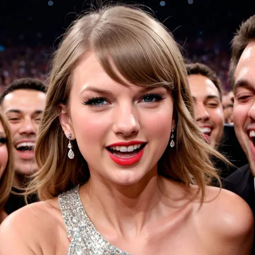 Prompt: Taylor swift is extremely happy and she has tears running down her face she is that happy
