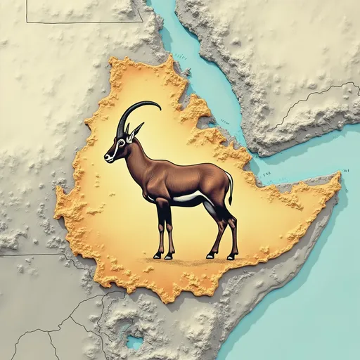 Prompt: Ethiopian map with ibex in the middle