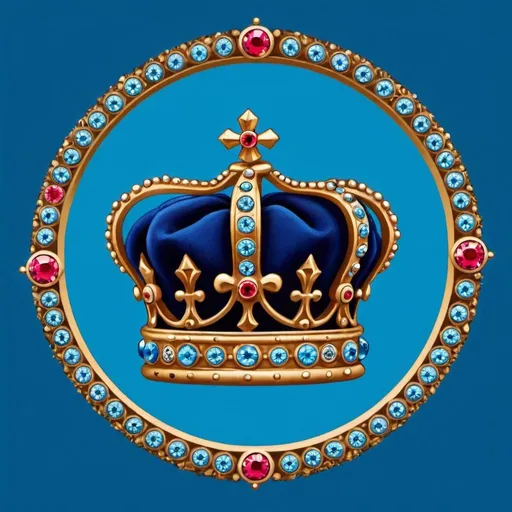 Prompt: A tiny crown with jewels in a circle on a blue back ground