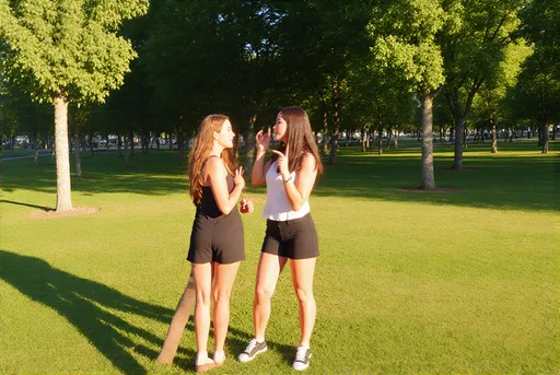 Prompt: @8fMuCoTpafXHP9nLLbTh Ve @Lrcd9QUv82cCrNtXmayOYan yana duruyor, ikisi de öne bakıyor. Ayaklarının altında yumuşak yeşil çimlerle ve arka planda uzun ağaçlarla güneşli bir kentsel parkta konumlanmışlardır. Eşleşmiş güneş ışığı yapraklardan filtreler ve kıyafetlerine nazik desenler dökerler. Kamera açısı, her iki karakteri de belden yukarıya çeken, belirgin görünümlerini ve rahat duruşlarını vurgulayan göz hizasında orta bir çekimdir. Atmosfer sıcak ve davetkar,Güneş ışığından gelen ince lens parlaması ve hafifçe hareket eden birkaç saç telinin önerdiği hafif bir esinti ile. Bir anda bir grup serseri geliyor ve kavga çıkıyor karakterlerimiz hepsini dövüyor, polise teslim etmek için bekliyorlar