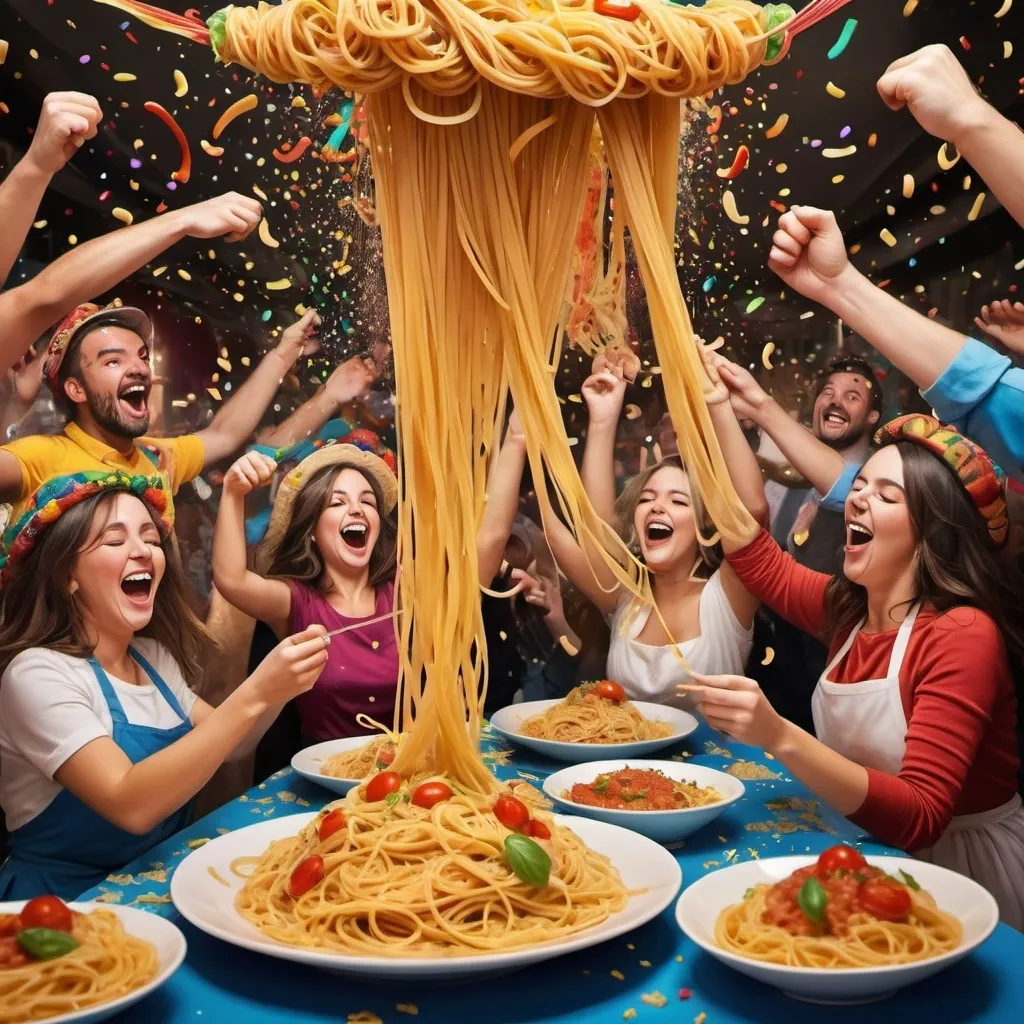 Prompt: human pasta people partying
