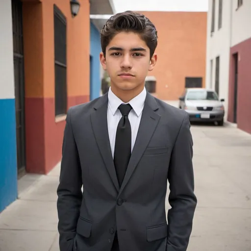 Prompt: 18 year old Mexican male wearing suit and tie 