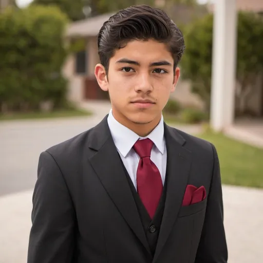 Prompt: 18 year old Mexican male wearing suit and tie 
