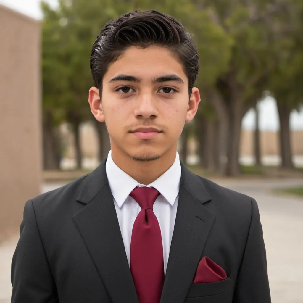 Prompt: 18 year old Mexican male wearing suit and tie 
