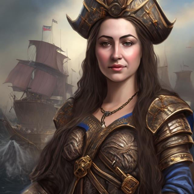 Prompt: queen teuta of illyria portrait with pirate clothes realistic attractive perfect ratio model